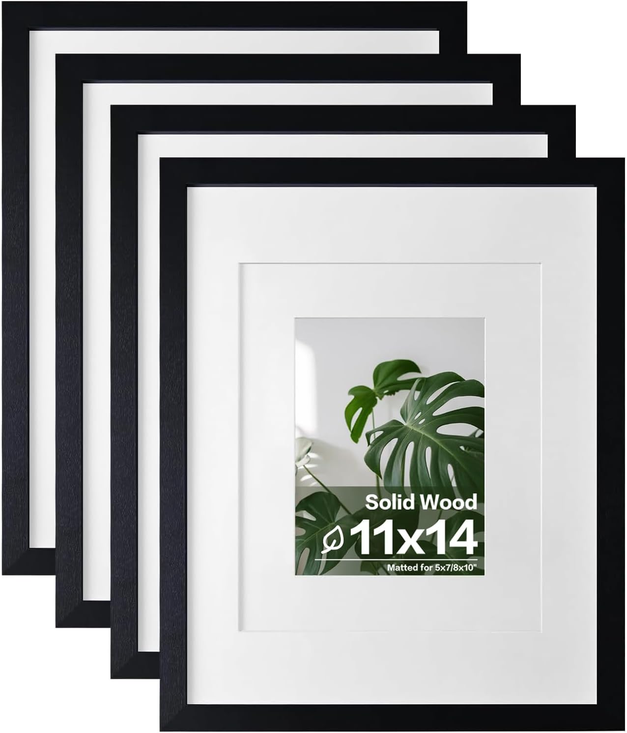 Egofine 11x14 Picture Frames with Plexiglass, Display Pictures 5x7/8x10 with Mat or 11x14 Without Mat Set of 4 for Tabletop and Wall Mounting, Carbonized Brown