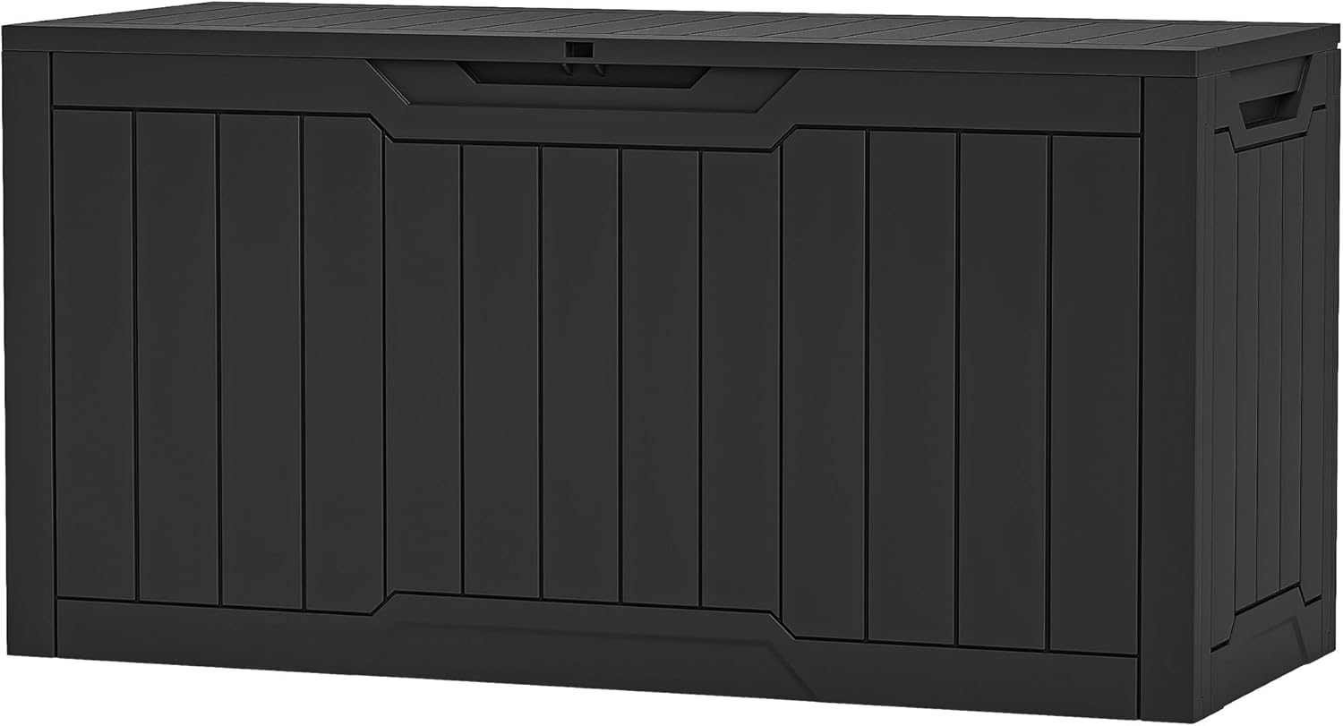 YITAHOME 120 Gallon Large Outdoor Storage Box with X-Shaped Front, Waterproof Resin Deck Box Cushion Storage Bench for Patio, Pool Supplies, Garden Tools - Lockable, Black