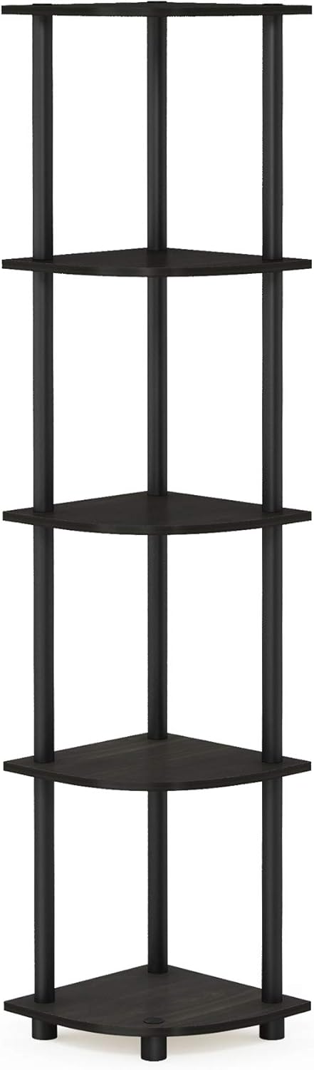 Furinno Turn-N-Tube 5 Tier Corner Display Rack Multipurpose Shelving Unit, 1-Pack, Espresso/Black