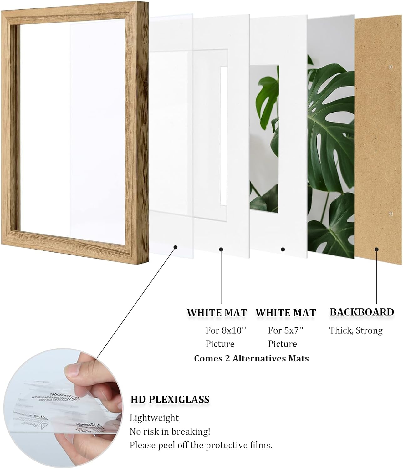 Egofine 11x14 Picture Frames with Plexiglass, Display Pictures 5x7/8x10 with Mat or 11x14 Without Mat Set of 4 for Tabletop and Wall Mounting, Carbonized Brown