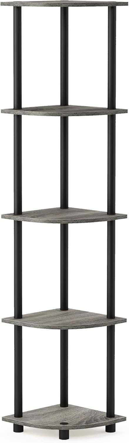 Furinno Turn-N-Tube 5 Tier Corner Display Rack Multipurpose Shelving Unit, 1-Pack, Espresso/Black