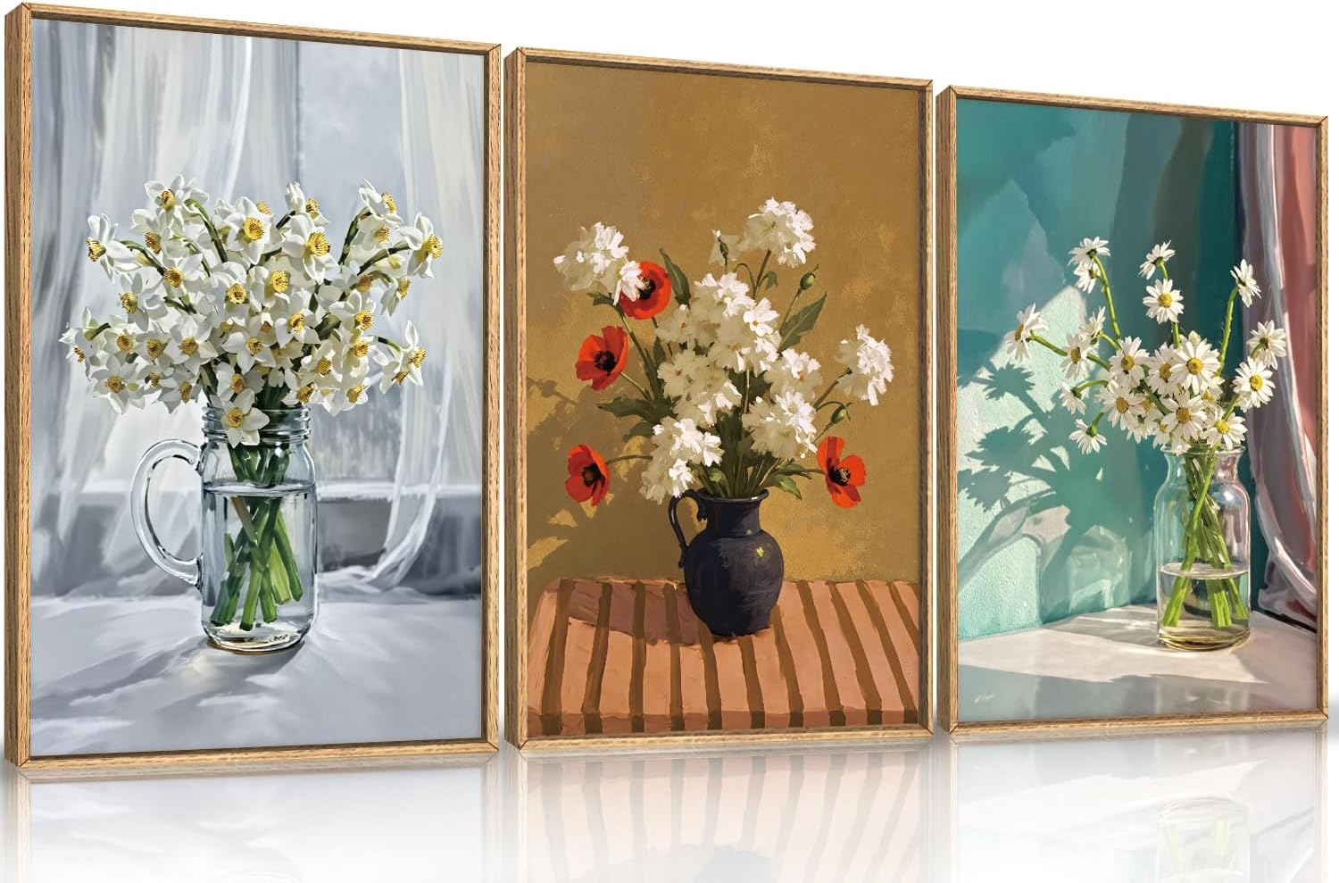 LHIUEM Large Nature Moody Floral Framed Canvas Wall Art,Abstract Dark Wall Decor,Wildflower Botanical Landscape Wall Painting,Picture Artwork for Living Room,Bedroom,Dining Room,Office -24"x36"x3