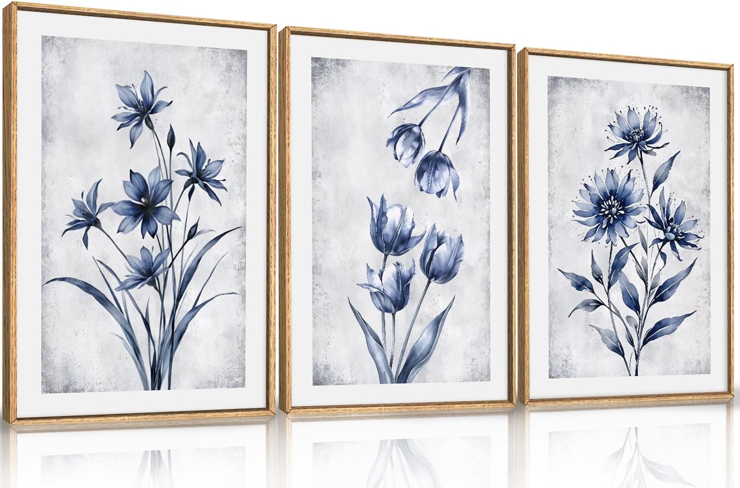 LHIUEM Large Nature Moody Floral Framed Canvas Wall Art,Abstract Dark Wall Decor,Wildflower Botanical Landscape Wall Painting,Picture Artwork for Living Room,Bedroom,Dining Room,Office -24"x36"x3