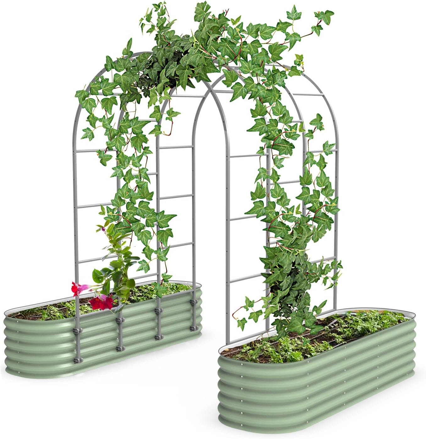 Vego Garden Modular Arched Trellis System Triple Section 6.0' Long Trellis for 2.0' x 8.0' (9 in 1) Garden Bed