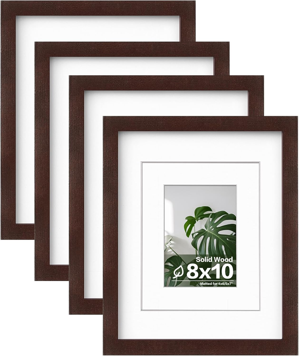Egofine 11x14 Picture Frames with Plexiglass, Display Pictures 5x7/8x10 with Mat or 11x14 Without Mat Set of 4 for Tabletop and Wall Mounting, Carbonized Brown