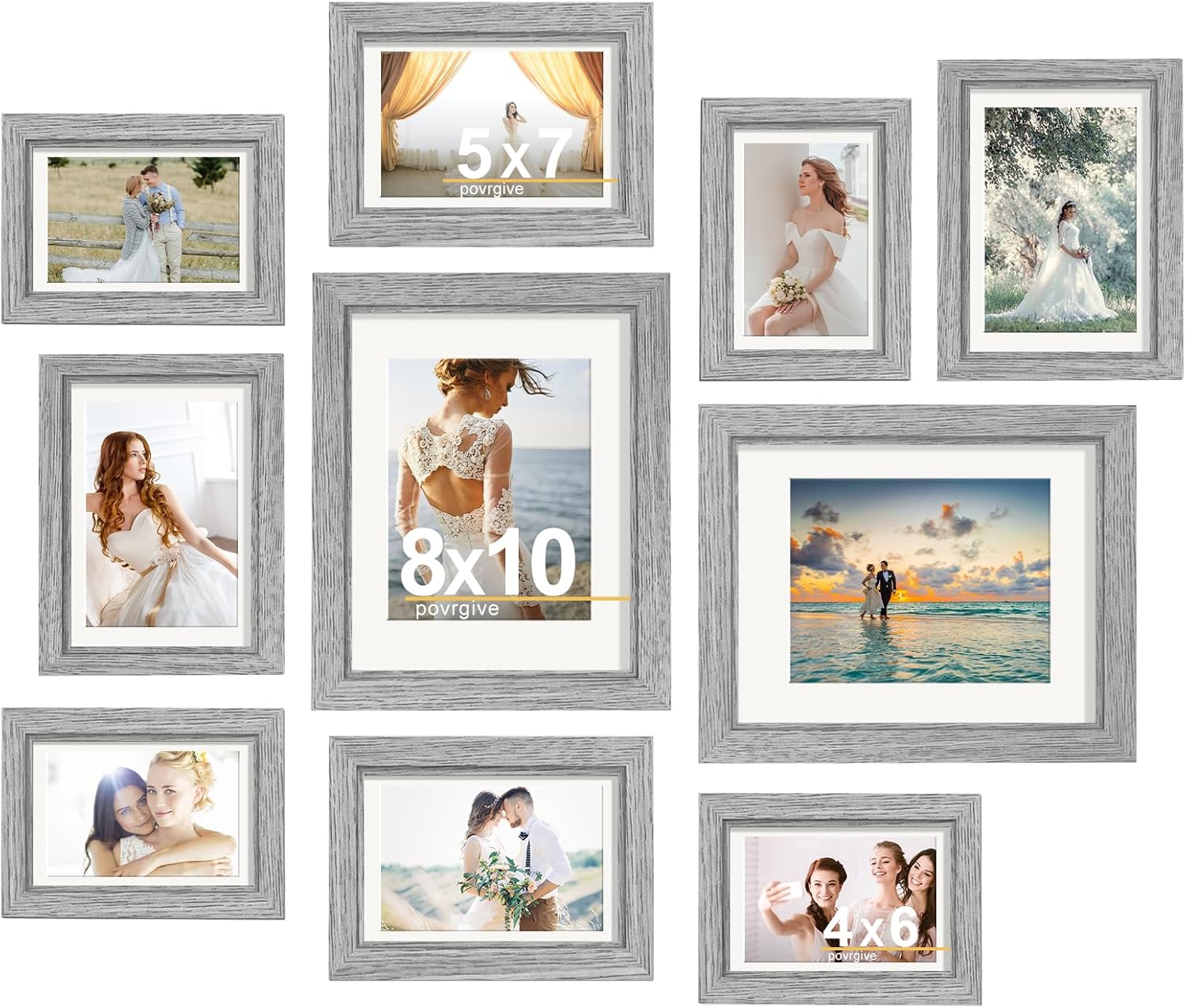 10 Pack Picture Frames Collage Wall Decor - Gallery Wall Frame Set with Mat for Wall Mounting or Tabletop Display, Including Two 8x10, Four 5x7, Four 4x6 Photo Frames, Real Glass