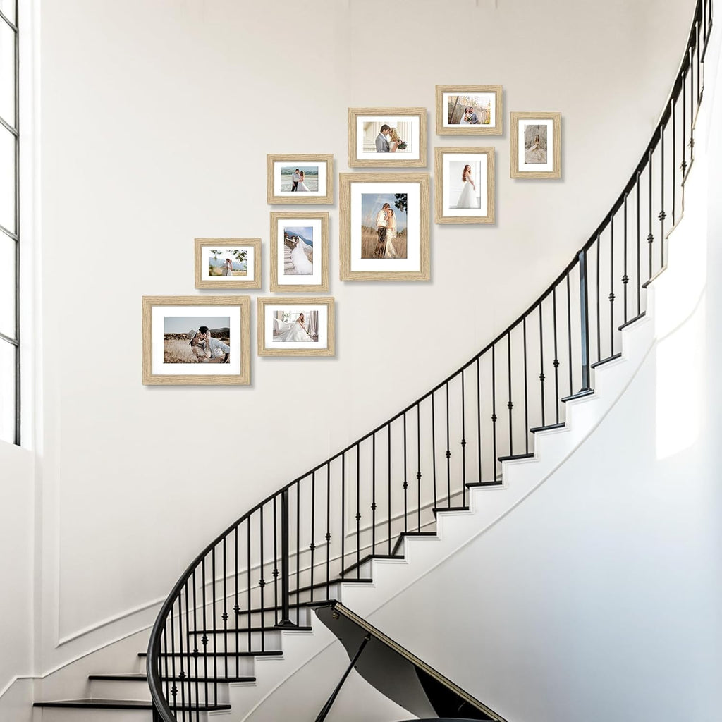 10 Pack Picture Frames Collage Wall Decor - Gallery Wall Frame Set with Mat for Wall Mounting or Tabletop Display, Including Two 8x10, Four 5x7, Four 4x6 Photo Frames, Real Glass