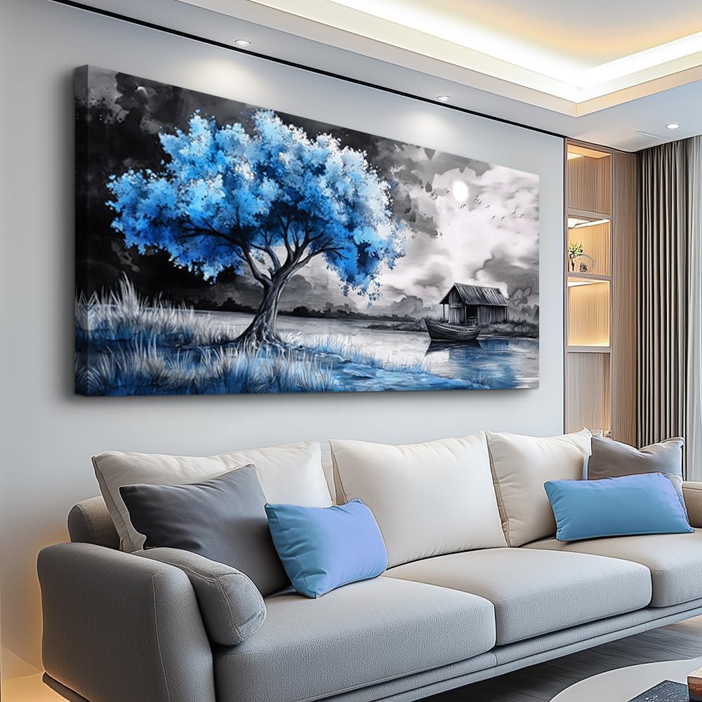 PHAOHUAXM Large Canvas Wall Art For Bedroom Wall Decorations For Living Room Office Decor Abstract Pictures White Flower Dining Room Painting Artwork Modern Framed Posters Home Decoration 24"x48"