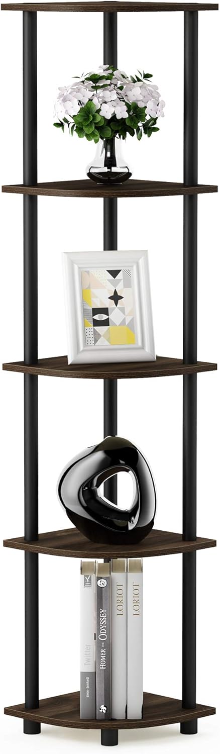 Furinno Turn-N-Tube 5 Tier Corner Display Rack Multipurpose Shelving Unit, 1-Pack, Espresso/Black