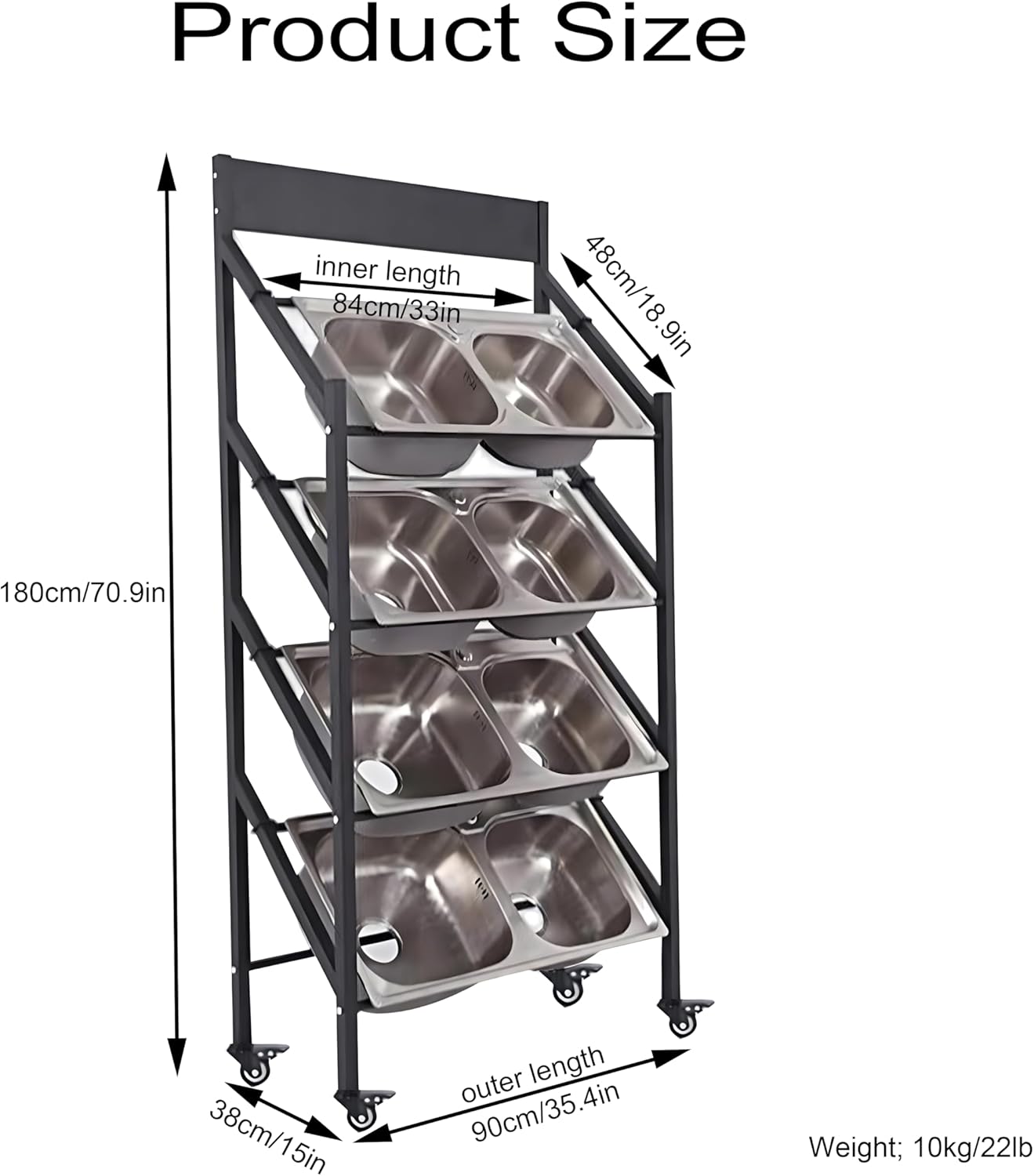 Commercial Sink Display Rack, Washing Hand Basin Sample Racks, Double Slot Sink Storage Shelve for Kitchen and Commercial Site with Wheels (90 × 38 × 180cm)