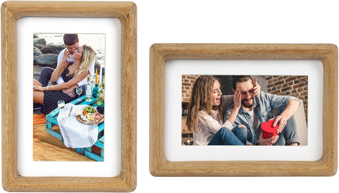 11x14 Picture Frame Set of 2 Natural Wood Photo Frames Display Pictures 8x10 with Mat or 11x14 without Mat Multi Photo Frames Collage for Wall or Tabletop Decor