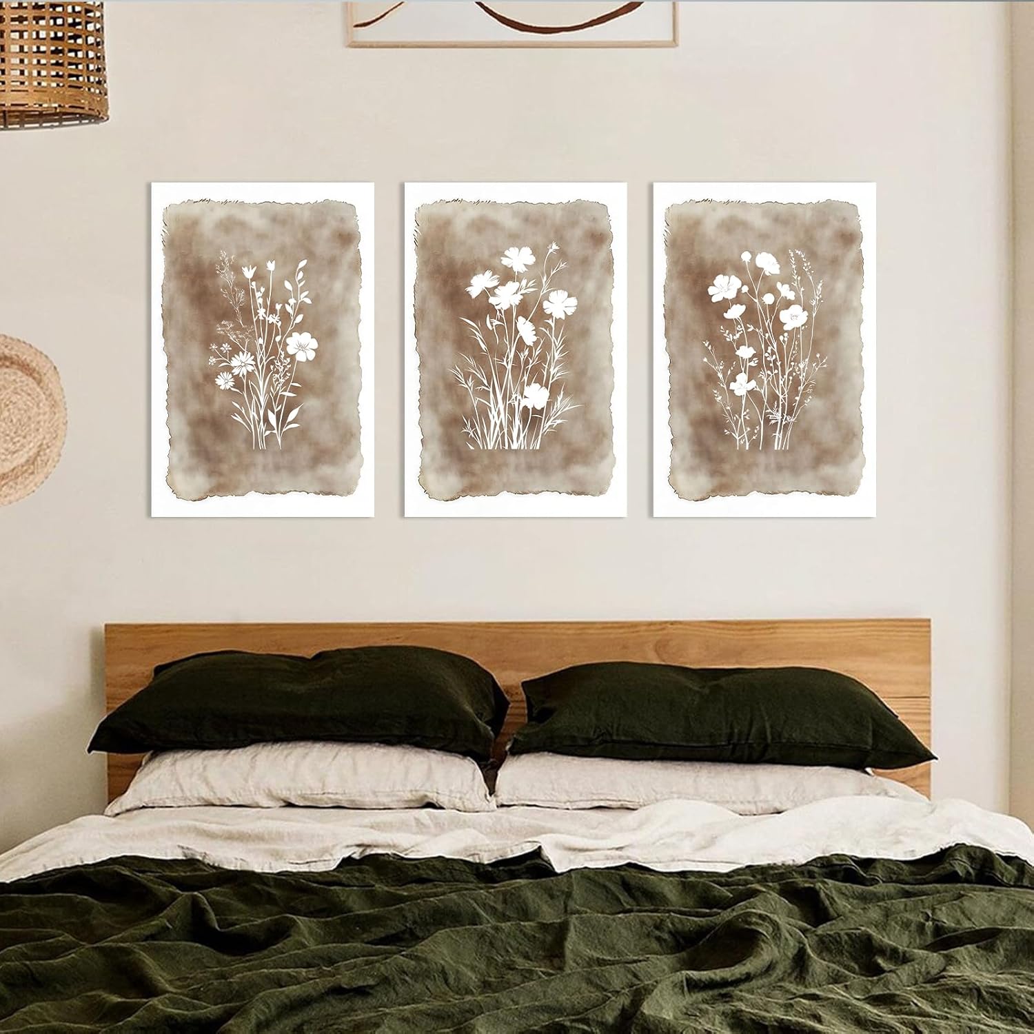 Rubelike Vintage Floral Wall Art - Plant Canvas Wall Decor, Flower Poster, Minimalist Botanical Pictures, Wildflower Print, Farmhouse Artwork for Living Room Bedroom (16" x 24" x 3 pcs)
