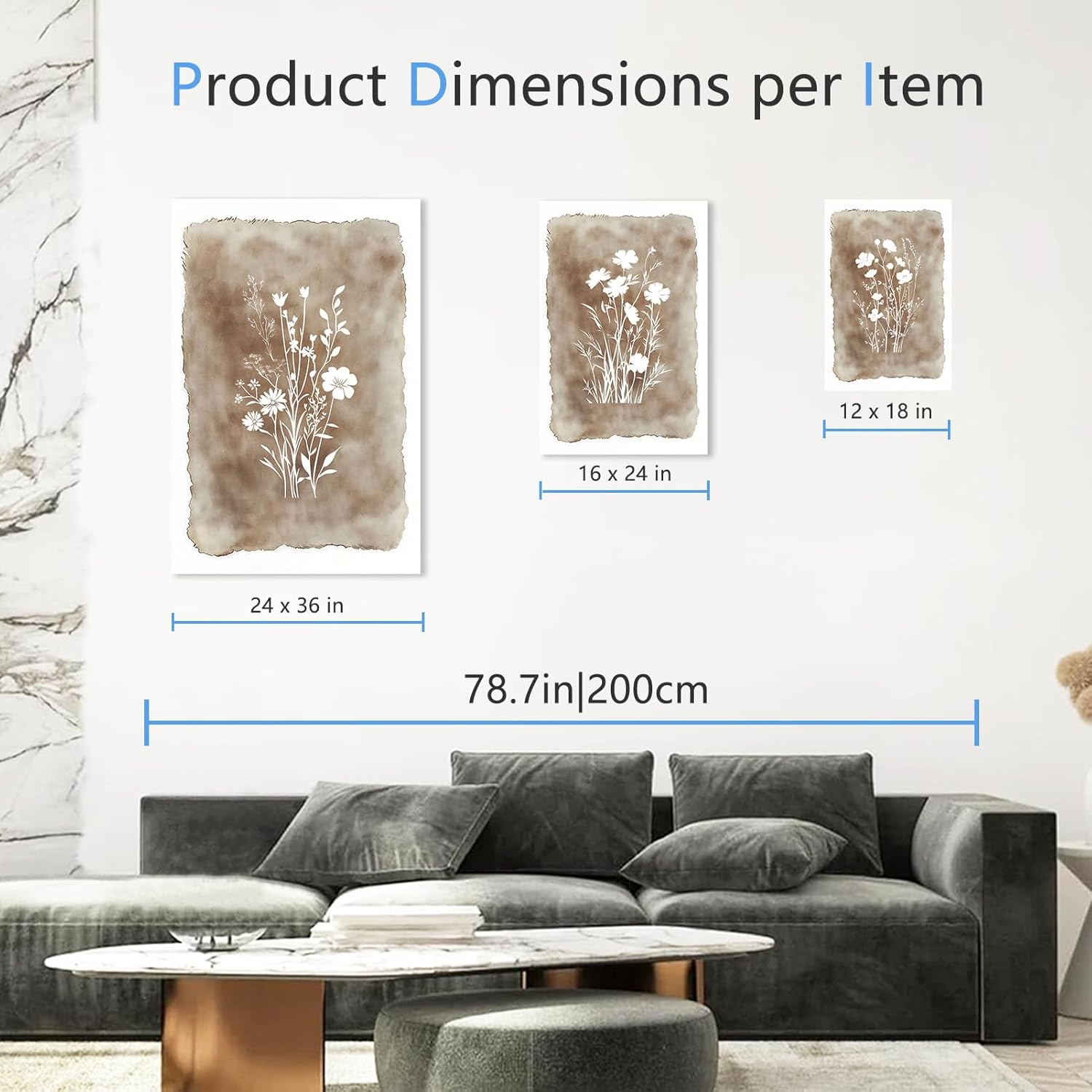 Rubelike Vintage Floral Wall Art - Plant Canvas Wall Decor, Flower Poster, Minimalist Botanical Pictures, Wildflower Print, Farmhouse Artwork for Living Room Bedroom (16" x 24" x 3 pcs)