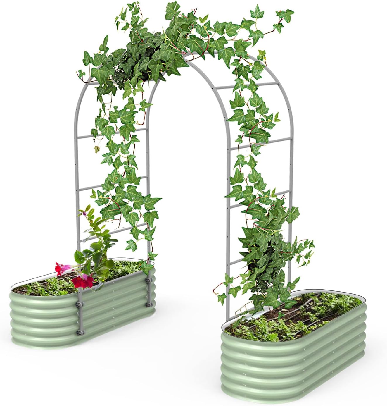 Vego Garden Modular Arched Trellis System Triple Section 6.0' Long Trellis for 2.0' x 8.0' (9 in 1) Garden Bed