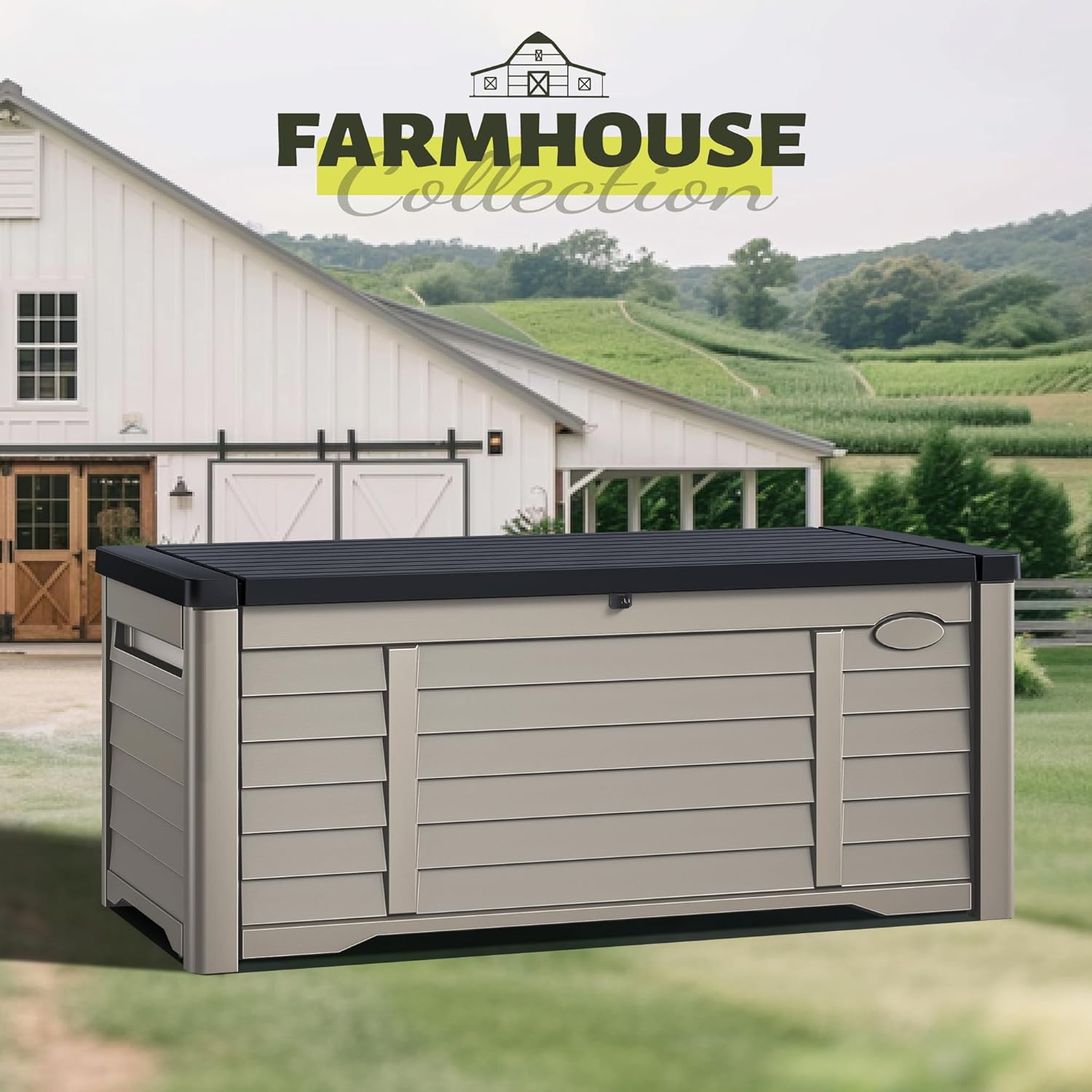 YITAHOME 120 Gallon Large Outdoor Storage Deck Box, Waterproof Cushion Storage Bench with Lockable Lid for Patio, Pool Supplies, Garden Tools, Resin, Black & Brown