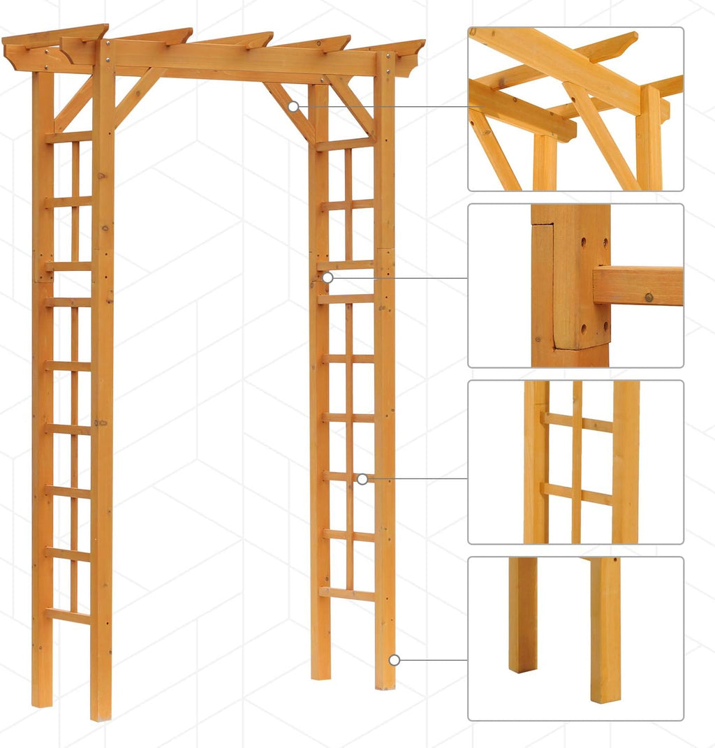 Outsunny 85" Wooden Garden Arbor for Wedding and Ceremony, Outdoor Garden Arch Trellis for Climbing Vines, Fir Wood, Orange
