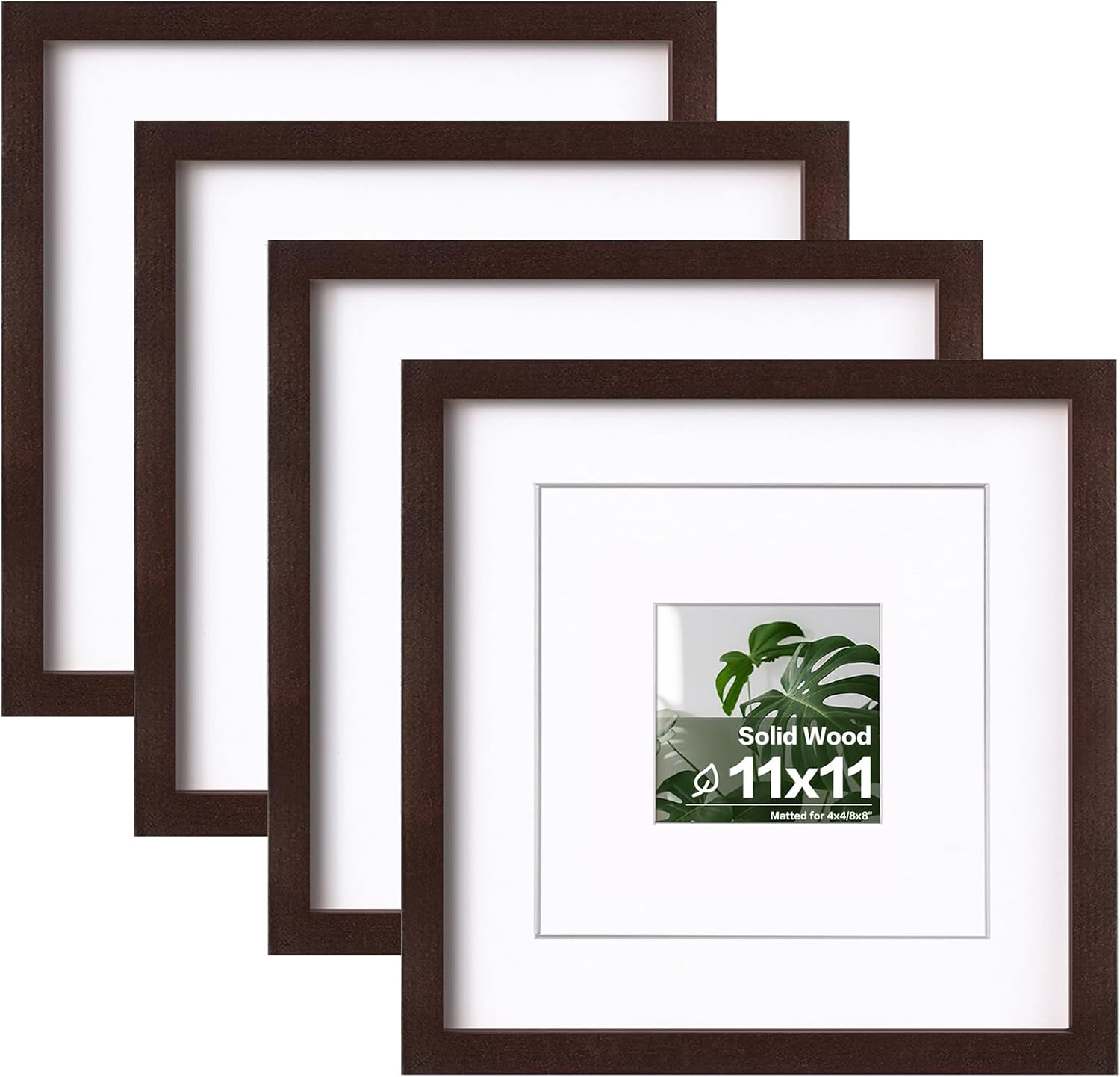 Egofine 11x14 Picture Frames with Plexiglass, Display Pictures 5x7/8x10 with Mat or 11x14 Without Mat Set of 4 for Tabletop and Wall Mounting, Carbonized Brown