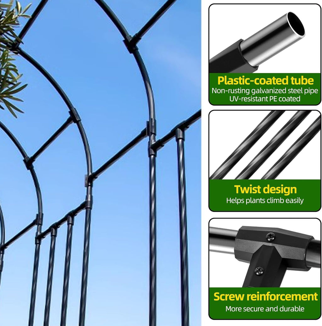 Garden Arch Trellis - Length: 126in, Height: 94.5in Garden Arch Arbor Trellis for Climbing Plants Outdoor - Garden Arch for Lawn, Party, Ceremony Wedding Decoration