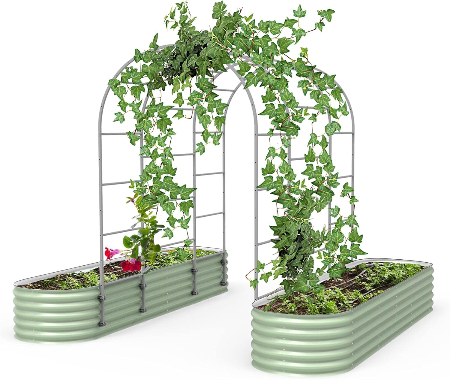 Vego Garden Modular Arched Trellis System Triple Section 6.0' Long Trellis for 2.0' x 8.0' (9 in 1) Garden Bed