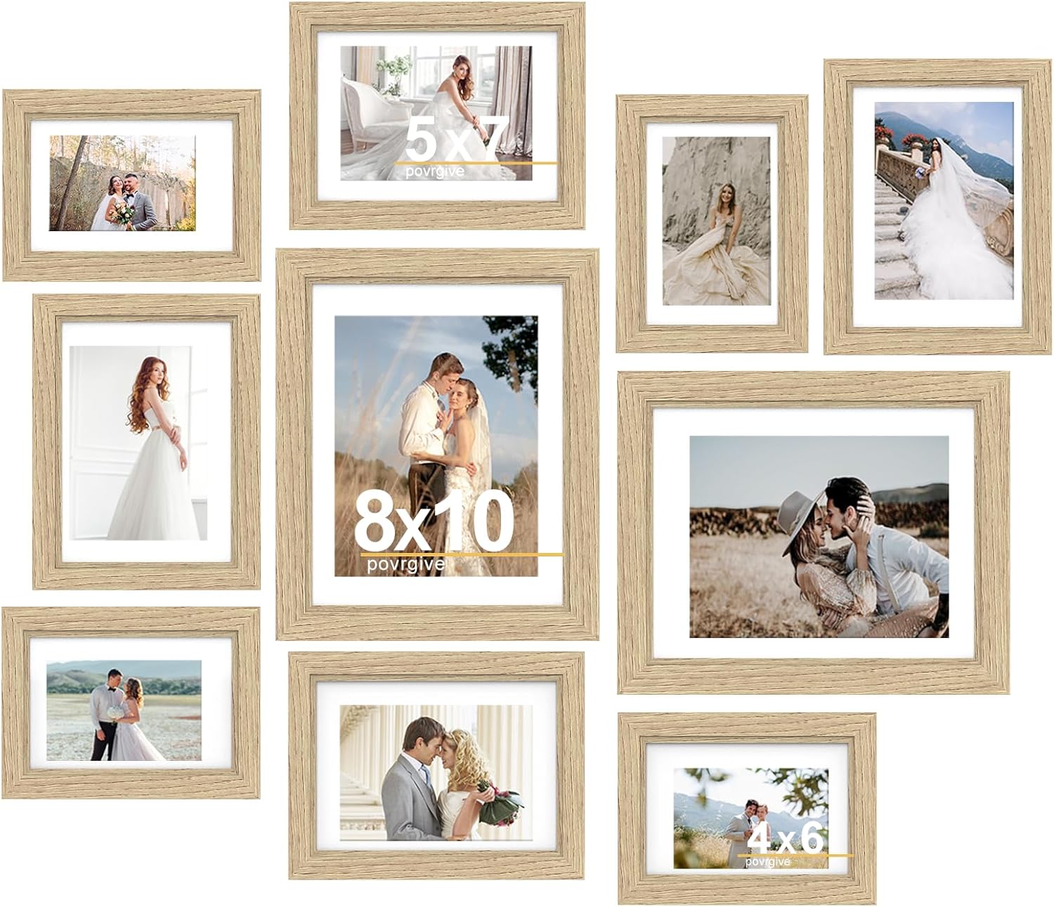 10 Pack Picture Frames Collage Wall Decor - Gallery Wall Frame Set with Mat for Wall Mounting or Tabletop Display, Including Two 8x10, Four 5x7, Four 4x6 Photo Frames, Real Glass