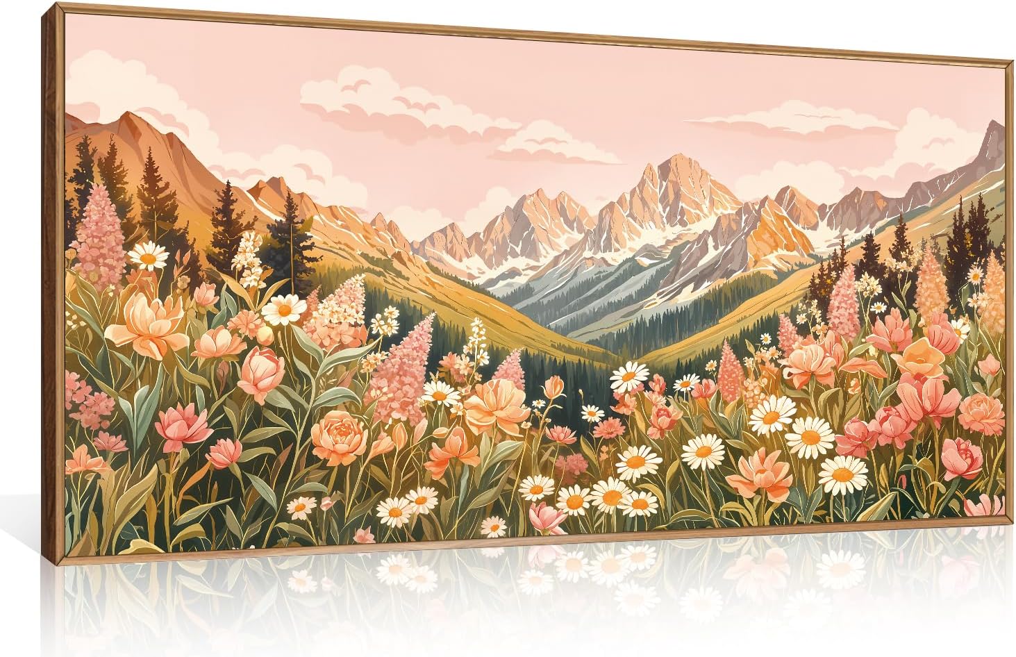 LHIUEM Large Nature Moody Floral Framed Canvas Wall Art,Abstract Dark Wall Decor,Wildflower Botanical Landscape Wall Painting,Picture Artwork for Living Room,Bedroom,Dining Room,Office -24"x36"x3