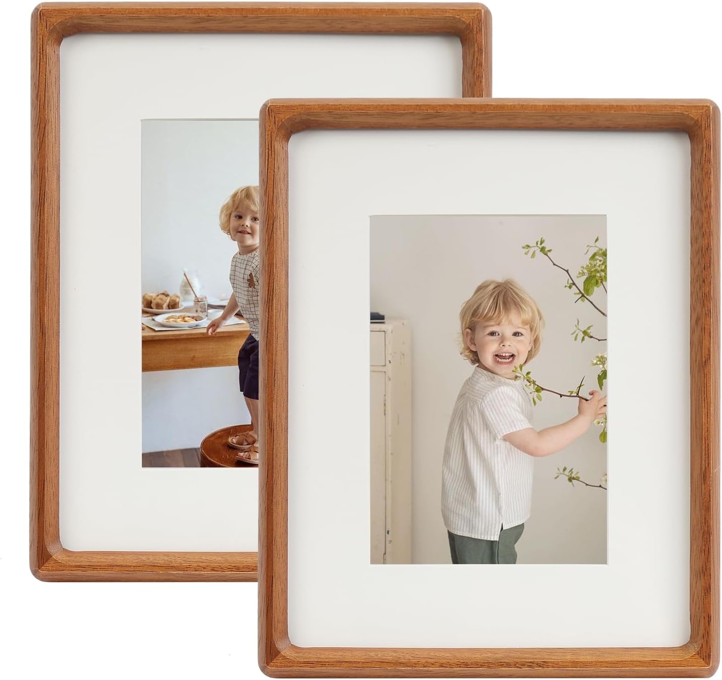 11x14 Picture Frame Set of 2 Natural Wood Photo Frames Display Pictures 8x10 with Mat or 11x14 without Mat Multi Photo Frames Collage for Wall or Tabletop Decor