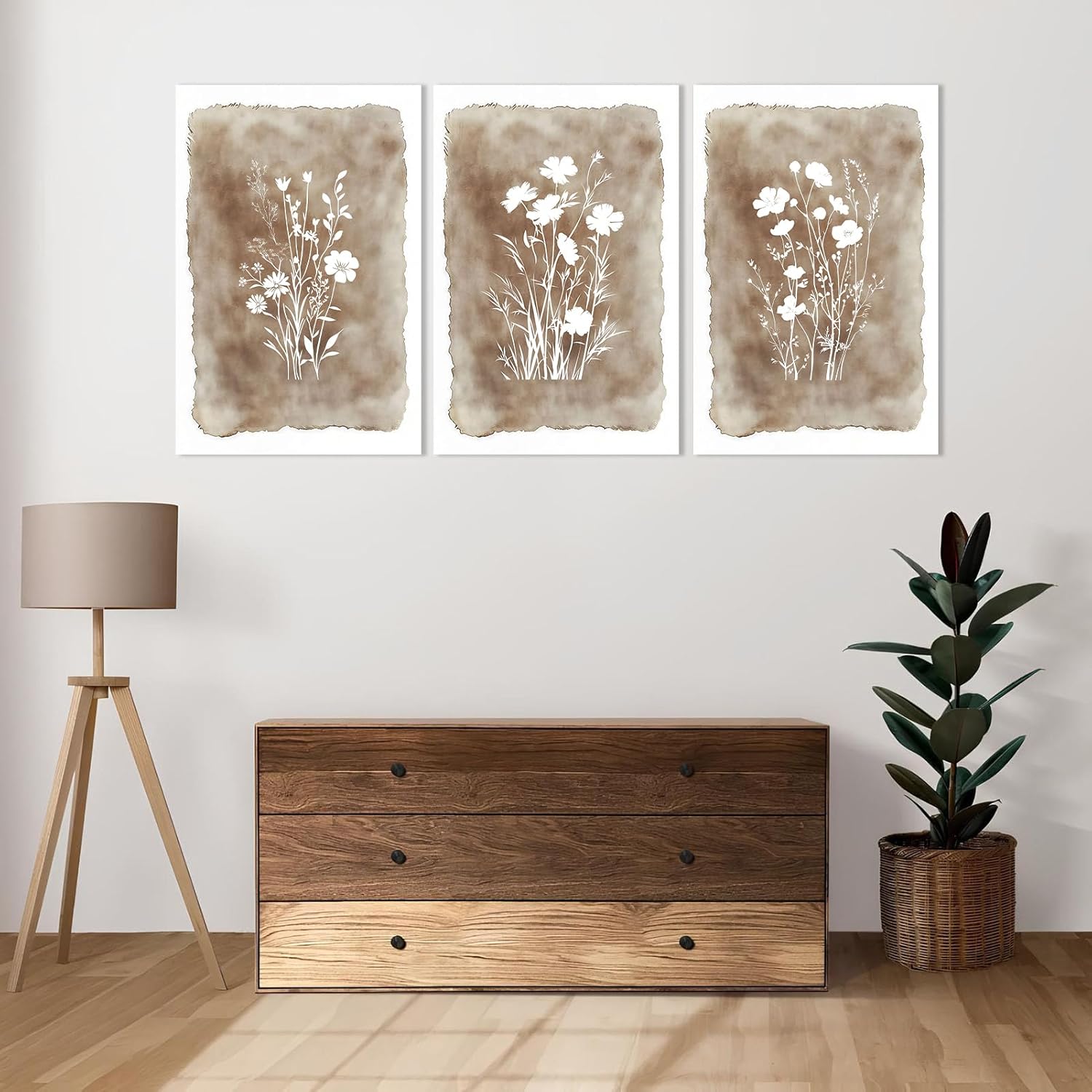 Rubelike Vintage Floral Wall Art - Plant Canvas Wall Decor, Flower Poster, Minimalist Botanical Pictures, Wildflower Print, Farmhouse Artwork for Living Room Bedroom (16" x 24" x 3 pcs)