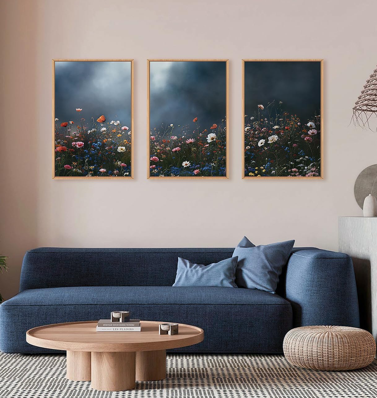 LHIUEM Large Nature Moody Floral Framed Canvas Wall Art,Abstract Dark Wall Decor,Wildflower Botanical Landscape Wall Painting,Picture Artwork for Living Room,Bedroom,Dining Room,Office -24"x36"x3