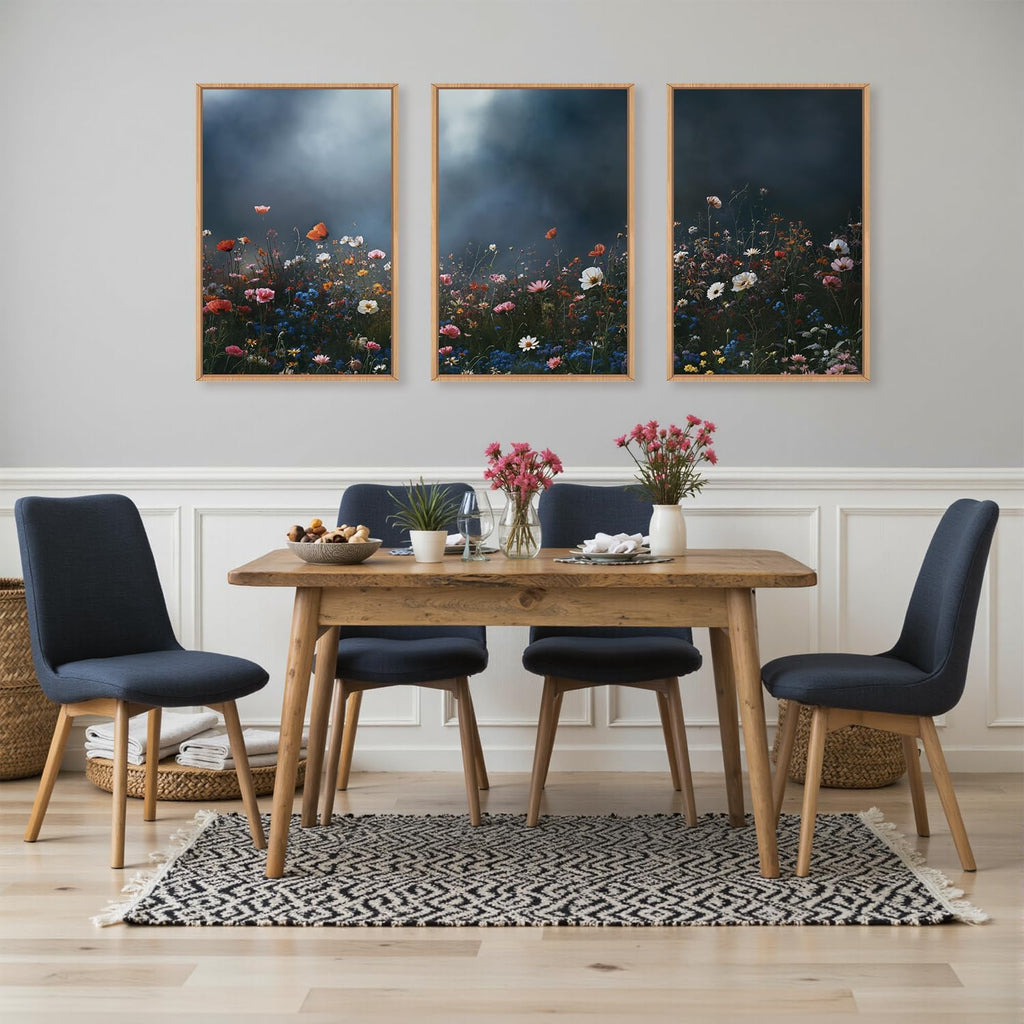 LHIUEM Large Nature Moody Floral Framed Canvas Wall Art,Abstract Dark Wall Decor,Wildflower Botanical Landscape Wall Painting,Picture Artwork for Living Room,Bedroom,Dining Room,Office -24"x36"x3