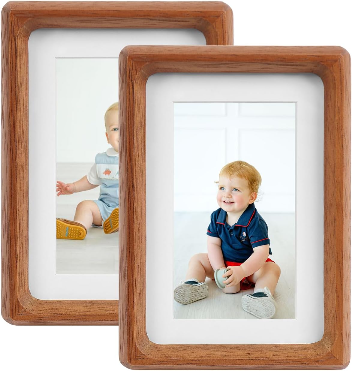 11x14 Picture Frame Set of 2 Natural Wood Photo Frames Display Pictures 8x10 with Mat or 11x14 without Mat Multi Photo Frames Collage for Wall or Tabletop Decor