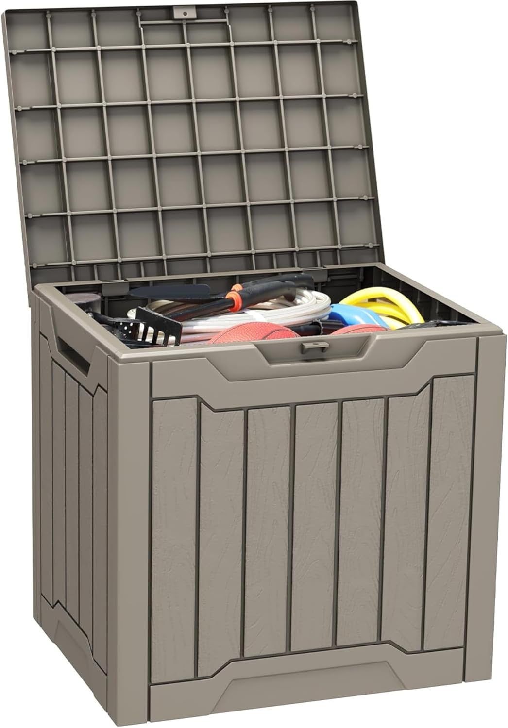 YITAHOME 120 Gallon Large Outdoor Storage Box with X-Shaped Front, Waterproof Resin Deck Box Cushion Storage Bench for Patio, Pool Supplies, Garden Tools - Lockable, Black