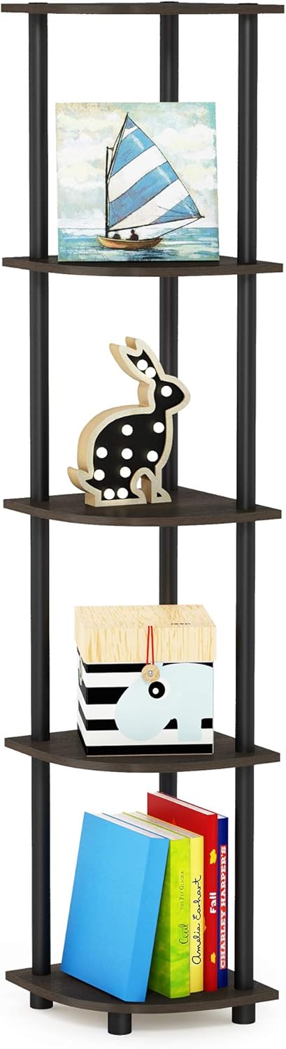 Furinno Turn-N-Tube 5 Tier Corner Display Rack Multipurpose Shelving Unit, 1-Pack, Espresso/Black