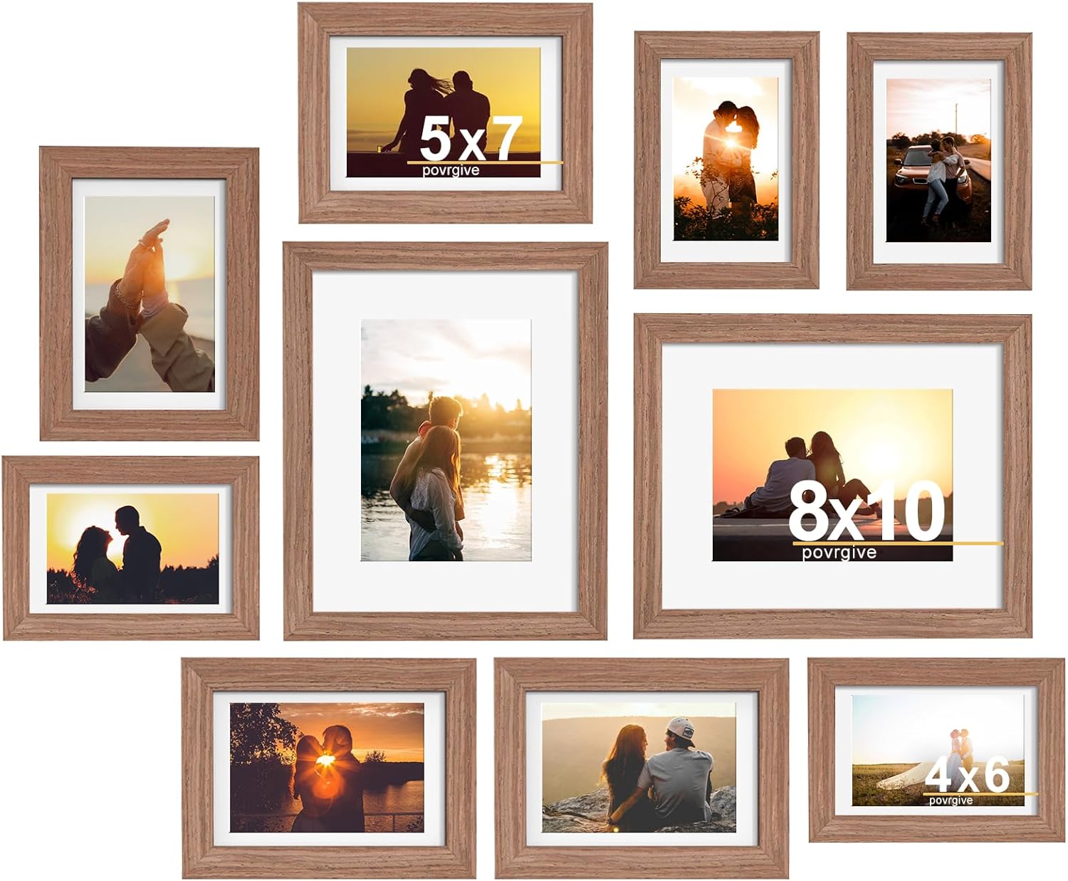 10 Pack Picture Frames Collage Wall Decor - Gallery Wall Frame Set with Mat for Wall Mounting or Tabletop Display, Including Two 8x10, Four 5x7, Four 4x6 Photo Frames, Real Glass