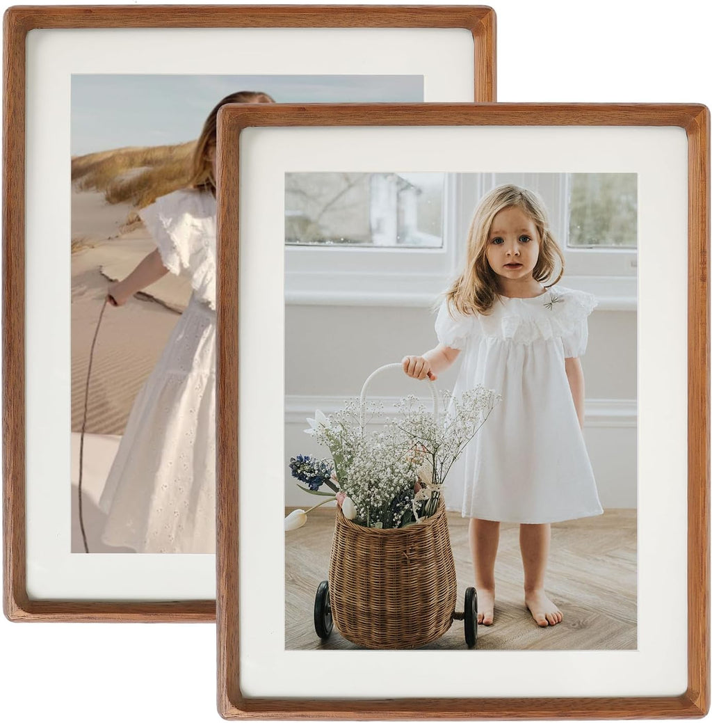 11x14 Picture Frame Set of 2 Natural Wood Photo Frames Display Pictures 8x10 with Mat or 11x14 without Mat Multi Photo Frames Collage for Wall or Tabletop Decor