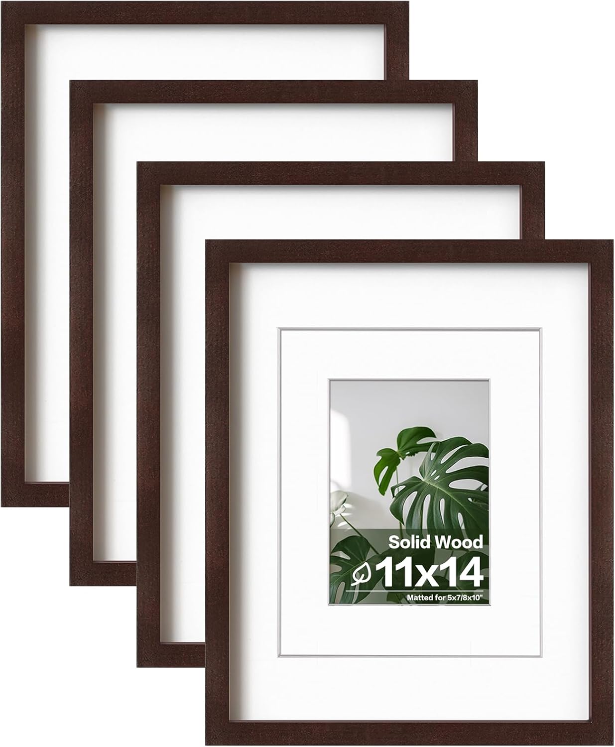 Egofine 11x14 Picture Frames with Plexiglass, Display Pictures 5x7/8x10 with Mat or 11x14 Without Mat Set of 4 for Tabletop and Wall Mounting, Carbonized Brown