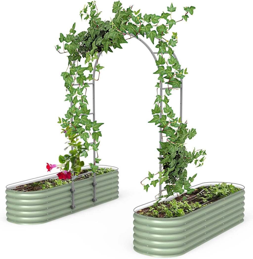 Vego Garden Modular Arched Trellis System Triple Section 6.0' Long Trellis for 2.0' x 8.0' (9 in 1) Garden Bed