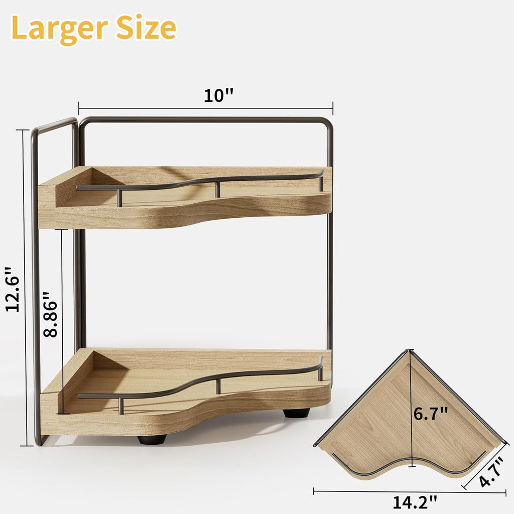 2-Tier Corner Bathroom Counter Organizer with Embedded Screw Holes, Secure & Stable Wood Vanity Shelf for Makeup and Skincare Essentials - Space Saving Bathroom Countertop Storage