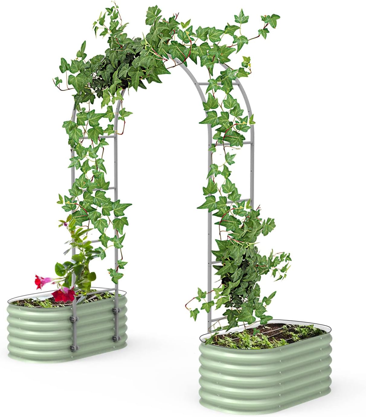 Vego Garden Modular Arched Trellis System Triple Section 6.0' Long Trellis for 2.0' x 8.0' (9 in 1) Garden Bed