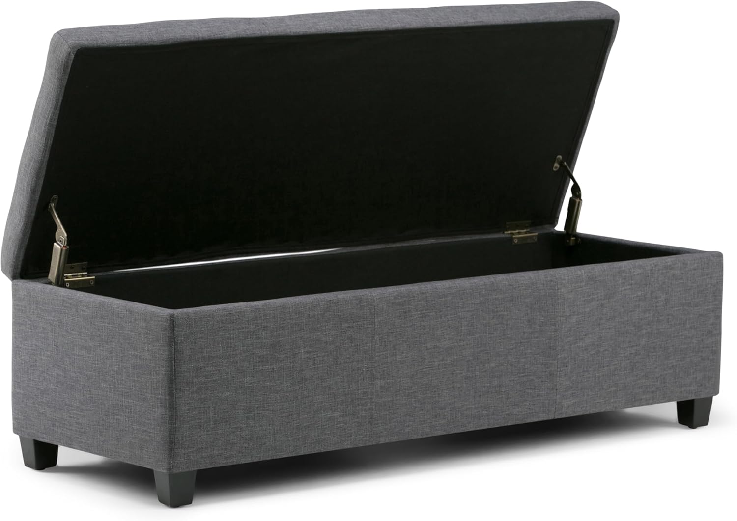 SIMPLIHOME Avalon 48 inch Wide Contemporary Rectangle Storage Ottoman Bench in Slate Grey Linen Look Fabric, Assembled, for the Living Room, Entryway and Family Room