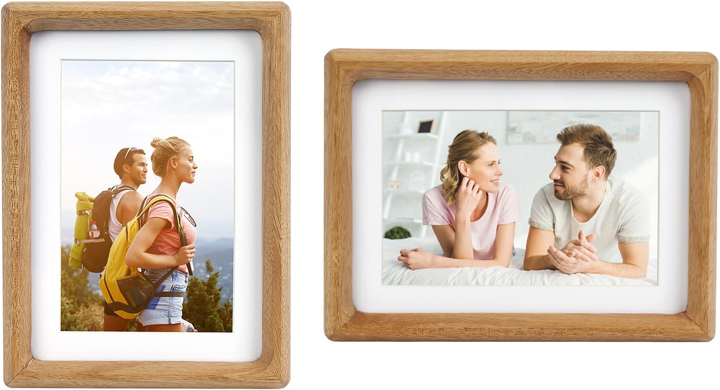 11x14 Picture Frame Set of 2 Natural Wood Photo Frames Display Pictures 8x10 with Mat or 11x14 without Mat Multi Photo Frames Collage for Wall or Tabletop Decor