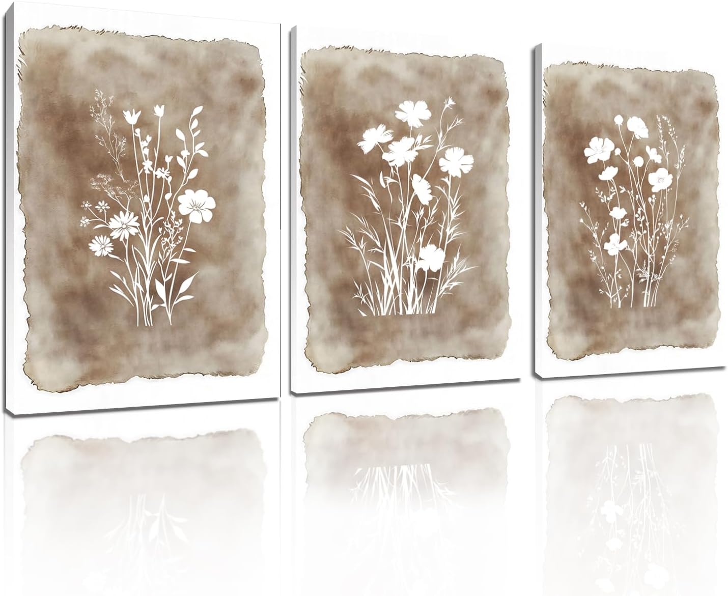 Rubelike Vintage Floral Wall Art - Plant Canvas Wall Decor, Flower Poster, Minimalist Botanical Pictures, Wildflower Print, Farmhouse Artwork for Living Room Bedroom (16" x 24" x 3 pcs)