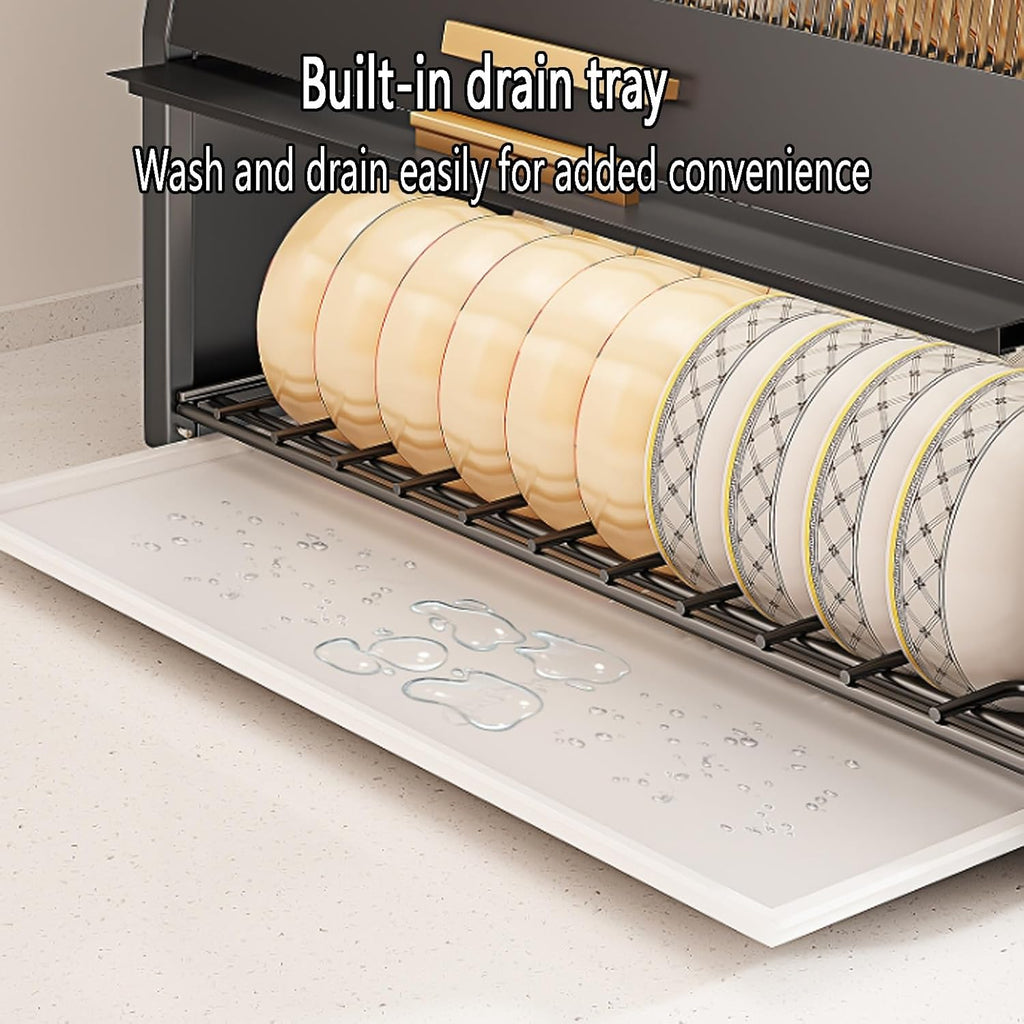 3 Tier Over The Sink dish racks with Flip-Cover Cabinet Doors,Large Kitchen Counter Organization rack,space saving kitchen sink organizer countertop,Carbon Steel,for Dishes, Glasses,Bowls(White)