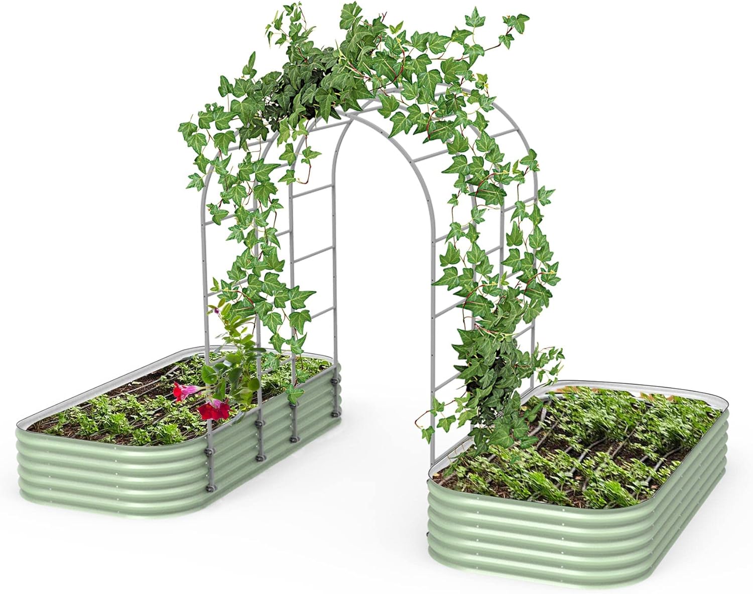 Vego Garden Modular Arched Trellis System Triple Section 6.0' Long Trellis for 2.0' x 8.0' (9 in 1) Garden Bed