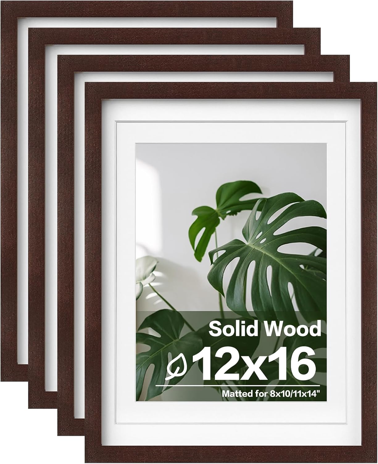 Egofine 11x14 Picture Frames with Plexiglass, Display Pictures 5x7/8x10 with Mat or 11x14 Without Mat Set of 4 for Tabletop and Wall Mounting, Carbonized Brown