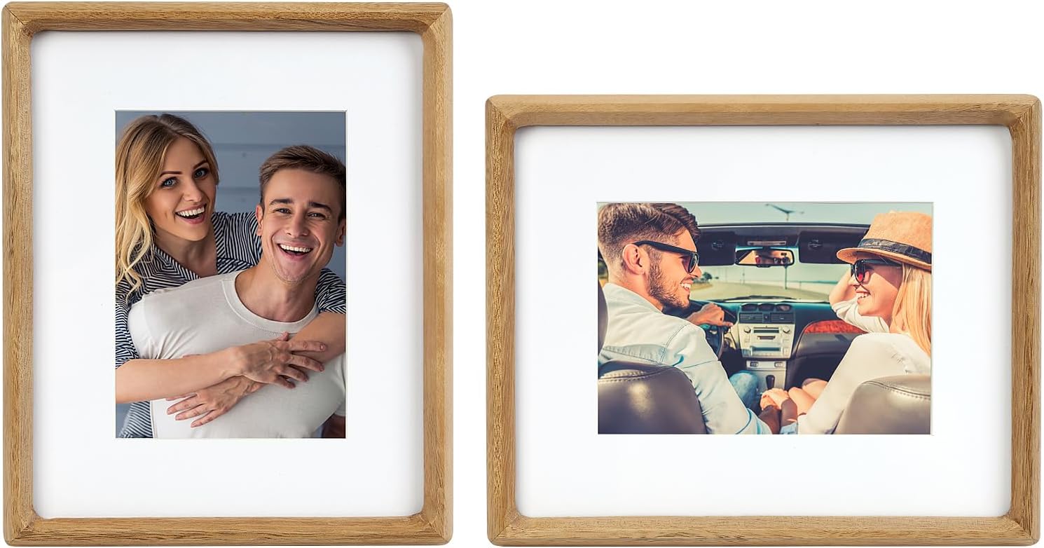 11x14 Picture Frame Set of 2 Natural Wood Photo Frames Display Pictures 8x10 with Mat or 11x14 without Mat Multi Photo Frames Collage for Wall or Tabletop Decor