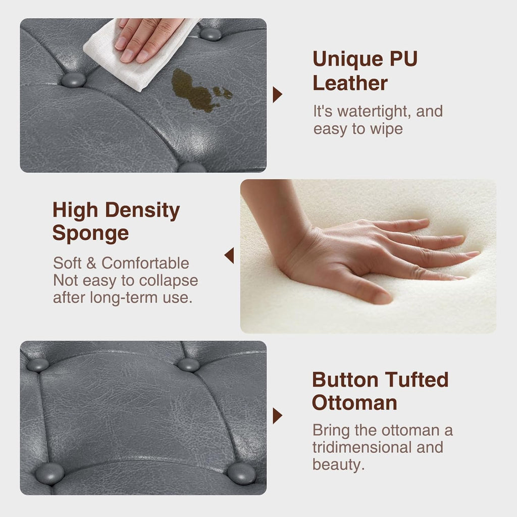 Storage Ottoman Bench, 51-Inch Large Storage Ottoman for Bedroom End of Bed, 30 Gallons Faux Leather Bench for Bedroom, Living Room, Entryway, Hallway, Grey