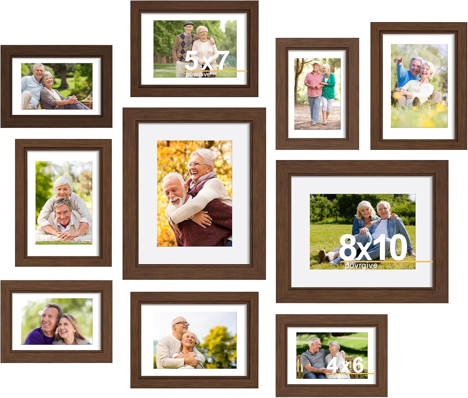 10 Pack Picture Frames Collage Wall Decor - Gallery Wall Frame Set with Mat for Wall Mounting or Tabletop Display, Including Two 8x10, Four 5x7, Four 4x6 Photo Frames, Real Glass