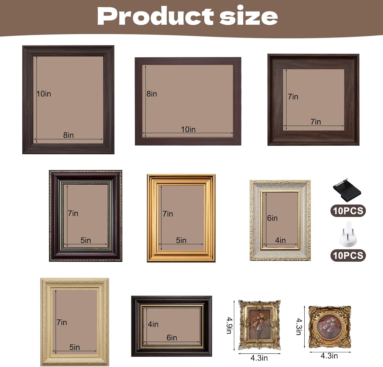 10 Pack Vintage Picture Frames for Wall or Tabletop Display Ornate Vintage Picture Frames Vintage Wall Art for Gallery Bedroom Living Room Antique Photo Frame for Wall Décor
