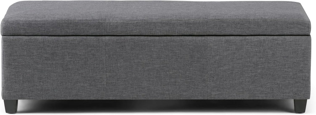 SIMPLIHOME Avalon 48 inch Wide Contemporary Rectangle Storage Ottoman Bench in Slate Grey Linen Look Fabric, Assembled, for the Living Room, Entryway and Family Room