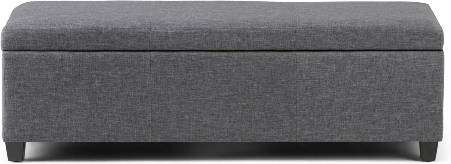 SIMPLIHOME Avalon 48 inch Wide Contemporary Rectangle Storage Ottoman Bench in Slate Grey Linen Look Fabric, Assembled, for the Living Room, Entryway and Family Room